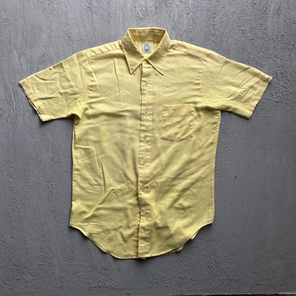 Vintage Arrow Button Down Short Sleeve Shirt Mens Medium Yellow 70s